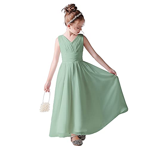 Little Girls Formal Pageant Party Sage Green Green Dress Long Chiffon Flower Girl Dresses Wedding Junior Bridesmaid Sleeveless Sage 12 #TOP2
