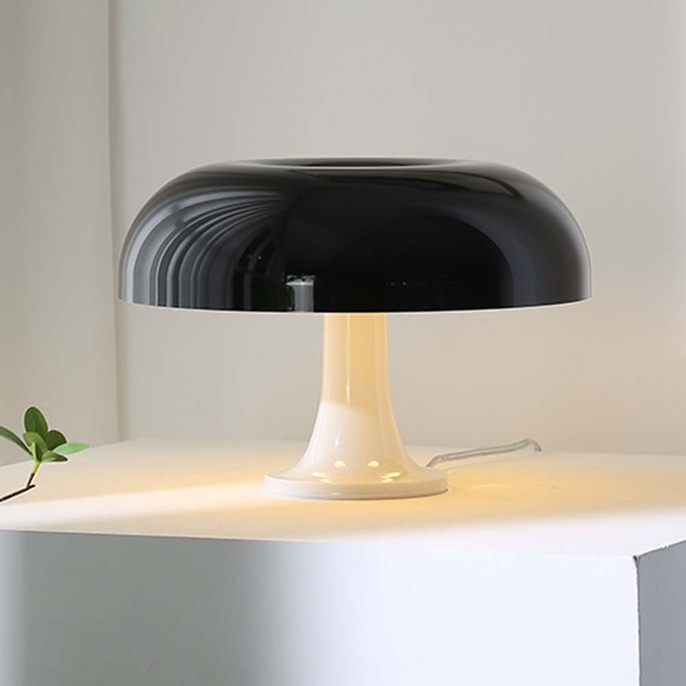 Pilz Tischlampe LED Innen Pilz Lampe mit Kabel Schalter Tischleuchte Dimmbar Nachttischlampe Schwarze Vintage Tisch Lampe Mushroom Deko Schreibtischlampe Runde 3 Helligkeitsstufen,A