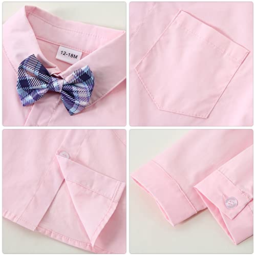Image of YALLET Toddler Baby Boy Clothes Suit Gentleman Wedding Outfits, Formal Dress Shirt+Bowtie+Vest+Boutonniere+Suspender Pants