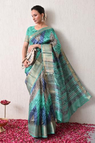 Image of MIRCHI FASHION Women Saree Cotton Silk Batik Block Printed | Breathable Office Wear and Regular Use Sari with Blouse Piece