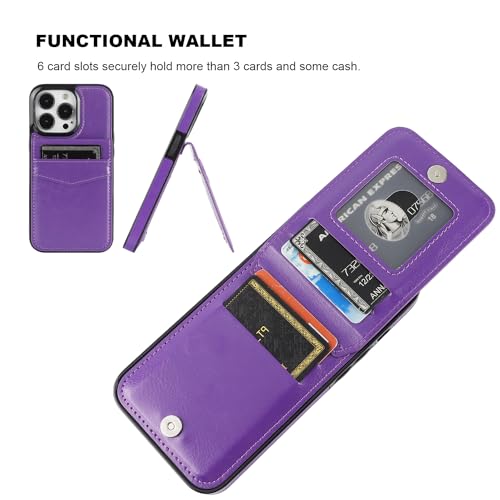 Image of KIHUWEY Compatible with iPhone 13 Pro Case Wallet with Credit Card Holder, Premium Leather Magnetic Clasp Kickstand Heavy Duty Protective Cover for iPhone 13 Pro 6.1 inch(Dark Purple)