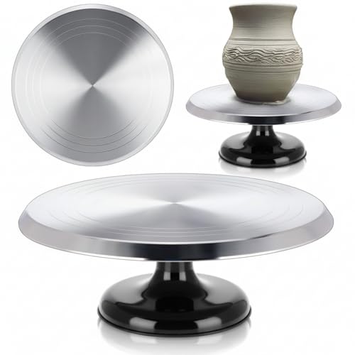 Geelin Sculpting Wheel Heavy Duty Aluminium Alloy Revolving Pottery Stand Construction Turntable with Ball Bearings for Ceramics Pottery Clay Model Making Clay Decorating Supplies(Black 12 Inch)