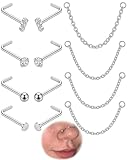 KAHZOR Cadena para Piercing de Nariz, 4 Pares de Acero Quirúrgico Hipoalergénico | Ideal para Doble Piercing | Joyería Corporal Duradera para Mujer y Hombre