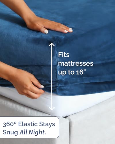 Image of Fleece Sheets Twin XL Size Set - 3-Piece Velvet Flannel Sheet Set - Navy