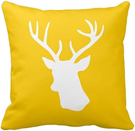 Fashion Home Pillow Cover Cotton 20 X 20 Cushion Cover White Deer Head Silhouette - Yellow Throw Pillowcases