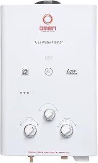 Omen Changing Lives Elegant 6L Gas Water Geyser | Instant LPG Gas Geyser | Wall Mounted | Auto Ignition | Flame & Water Control Knob | Summer-Winter Mode | Suitable For Bathroom & Kitchen