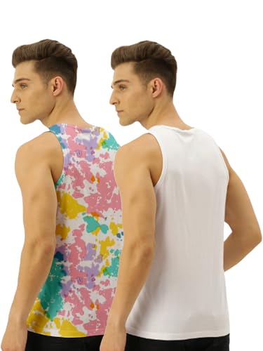 Image of Veirdo Pure Cotton Sleeveless Vest Combo for Men & Boys (Scoop Neck, Regular Fit, Multicolor, Printed, Suitable for Gym, Beach, Casual & Sports) (Pack of 2)
