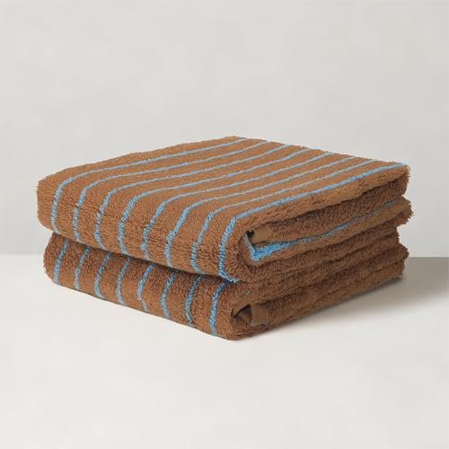 seicasaya Premium Striped Cotton Bath Towels – Soft, Absorbent, and Durable (Brown & Blue Stripes, Small 2 Pcs)