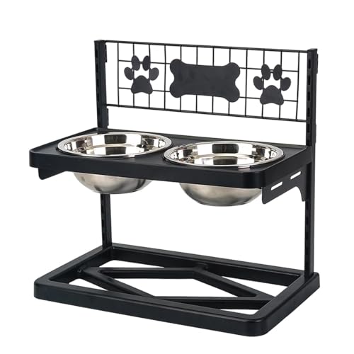 Futternapfständer für Hunde, rutschfest, kippsicher, mit Schüsseln aus Edelstahl, Küche, Balkon, Garten und Terrasse, Wasser, Knochenbrühe und