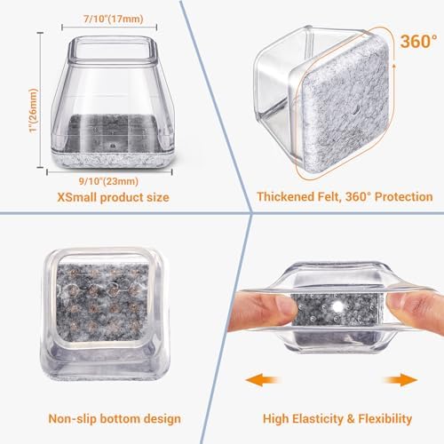 Chair Leg Floor Protectors, 16PCS Silicone Chair Leg Protectors for Hardwood Floors, Floor Protectors for Chairs, Caps and Covers to Prevent Scratches and Reduce Noise Square-XSmall — view 3