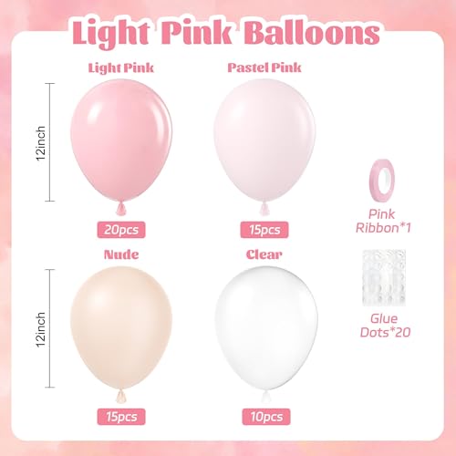 60pcs 12inch Light Pink Balloons with Pastel Pink Nude and Clear Balloons by awenztech - Used condition - Image 2