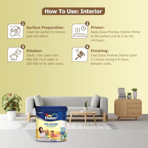 Image of Dulux Promise Interior Emulsion Paint (1L, California Sky) | Wall paint with Chroma Brite Technology for brighter longer-lasting colors | Rich finish | Anti-chalk | Water-based | 3-year warranty
