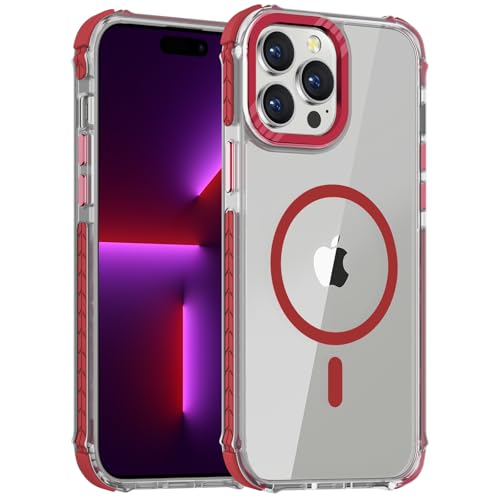 Coque iPhone 15 Pro rouge transparent compatible Magsafe de protection antichoc DEERLAMN