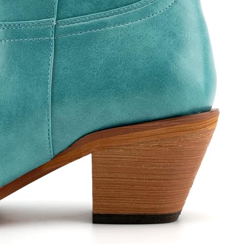 Image of KaroNairy Cowboy Boots for Women Mid Calf Western Cowgirl Boots Embroidered Pointed Toe Chunky Heel Country Concerts,Turquoise