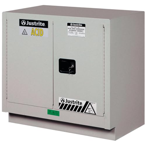 Image of Justrite Acid Corrosive Storage Cabinet - 23 Gallon 2 Door Self Close Chemical Storage Cabinet with ChemCor Coating - 22 inch x 36 inch x 36 inch - Made in The USA - Silver - 8837242