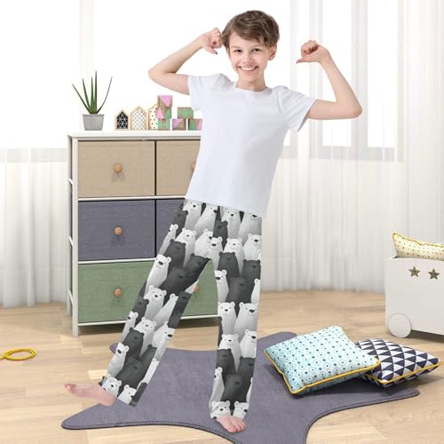 Pajama Pants Black White Bears Long Sleep Pants Lounge Bottoms3