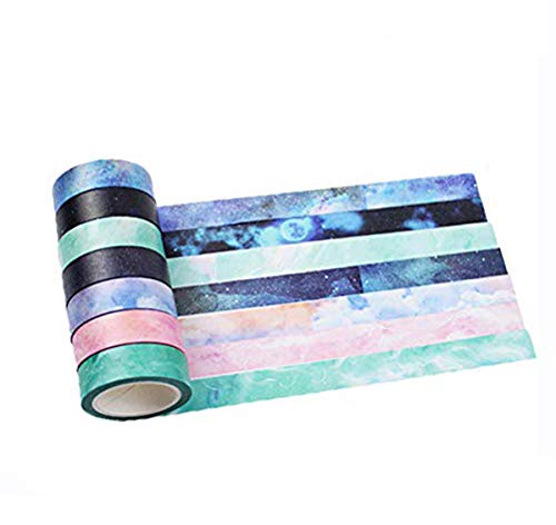lovielf Washi Tape Set of 7 Rolls - Natural Galaxy Water color aurora Decorative DIY Japanese Masking Adhesive Sticky Paper Washi Tape Set (width: 15mm)