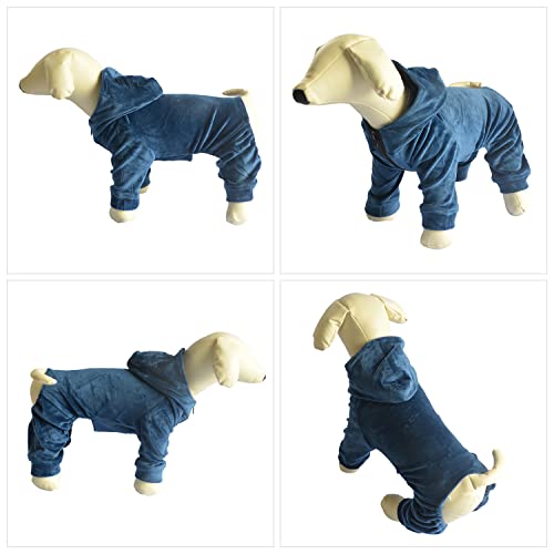 Dog Pajamas Pet Jumpsuits Pjs For All Seasons, Velvet Dog Hoodies 4 Legs Four Feet Dog Onesies Stylish Pjs Puppy Costume Cotton Liner Warm Pet Clothes For Small Medium Large Dogs Darkblue M #TOP2