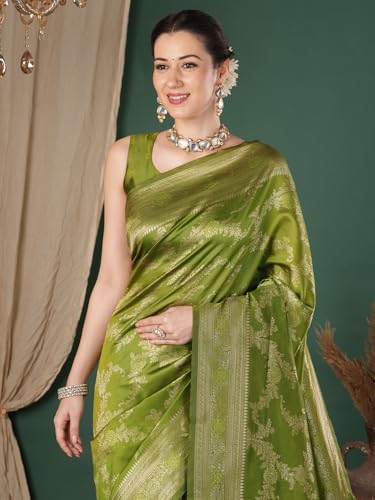 Image of AKHILAM Women's Kanjivaram Woven Soft Silk Saree With Blouse Piece