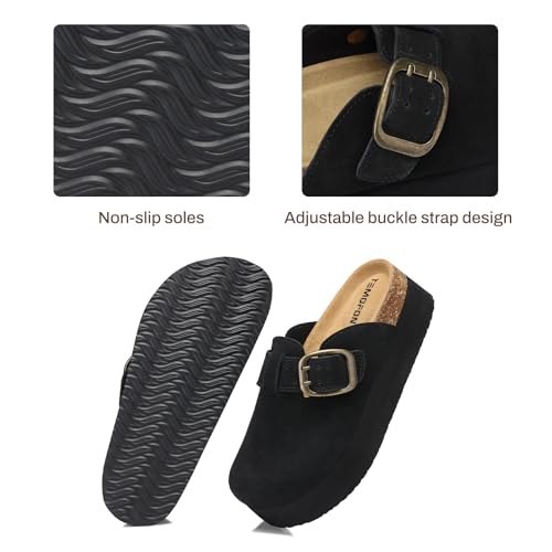 Image of TEMOFON Clogs for Women Mules Shoes: Comfortable Arch Support Closed Toe Sandals Backless Low Wedge Slip on Shoes