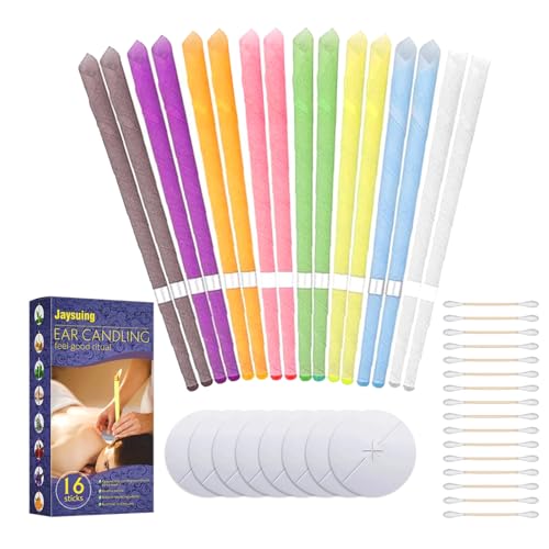 Ear Candles, All Natural Beeswax Cones for Ear Wax Removal, All Natural Scented Hollow Cylinders, Ear Oil to Remove Wax, Massage Candle with 8 Colors + 8 Protective Disks