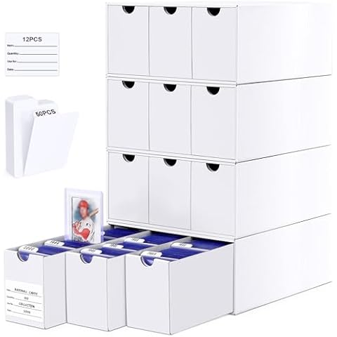 Leyzan Card Storage Box for Toploader, 12 • 600 Count Cardboard Trading Card Organizer Box with Dividers for Sports TCG Mtg, White Cover