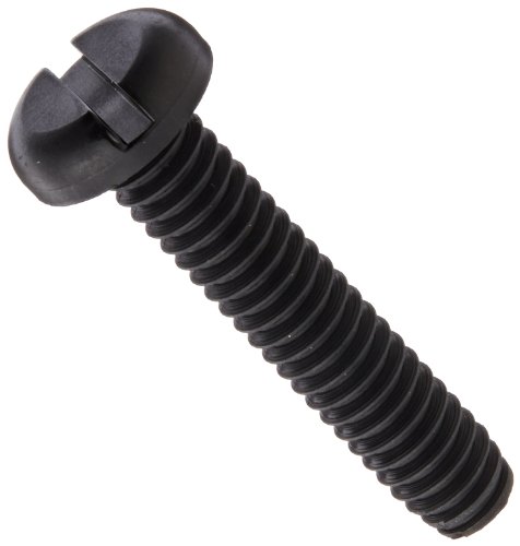 Nylon 6/6 Pan Head Machine Screw, Black, Slotted Drive, #4-40 Thread Size, 1