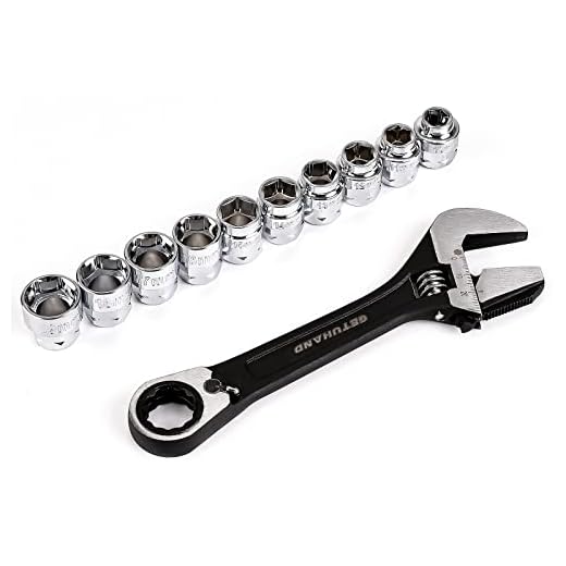 GETUHAND 11Pc Drive Go-Through Standard Mechanic Socket Set, 3/8" Ratchet Socket Wrench Set with 3-IN-1 Black Oxide Adjustable Wrench and Drive 6 Point Socket Set