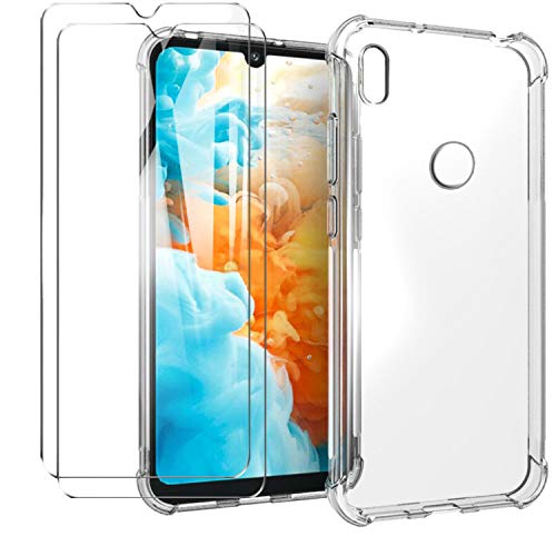 HYMY Funda para Huawei Y6S 2020 + 2 x Cristal Templado - Transparente Tapa TPU Silicona [Refuerzo de Cuatro Esquinas, Absorción de Golpes] Caso Carcasa para Huawei Y6S 2020 (6.09')