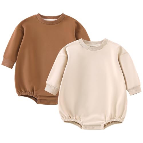 Baby Boy Bubble Romper Organic Cotton Solid Long Sleeve Oversized Sweatshirt Romper Newborn Fall Winter Clothes