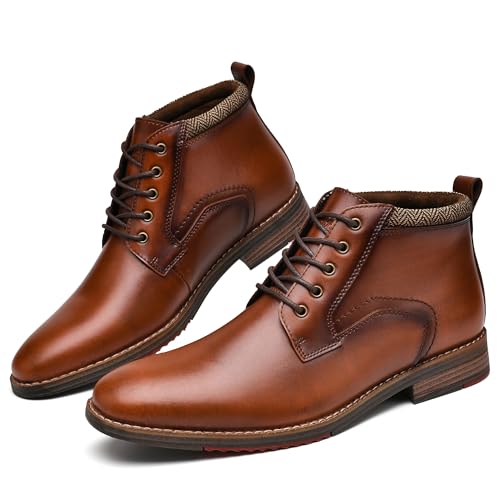Image of Arkbird Men's Fashion Brown Leather Oxford Dress Boots Mid-Top Chukka Ankle Boot Formal Work Shoes for Men Size 9