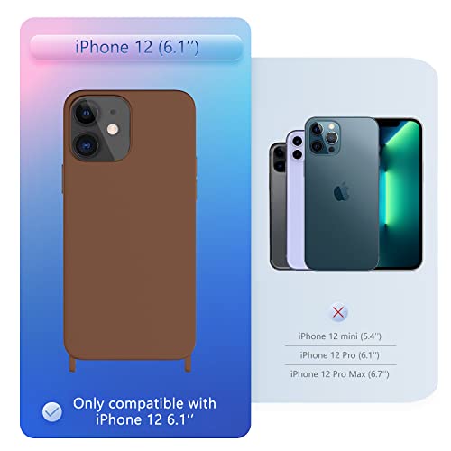 Image of Compatible with iPhone 12 Case with Lanyard Crossbody iPhone Case with Strap Adjustable Shockproof Drop Protection Silicone Phone Cover for iPhone 12 6.1'' Brown