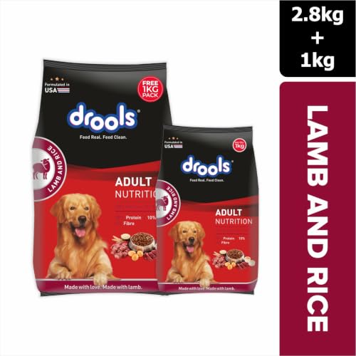 Image of Drools Adult Dry Dog Food 2.8kg + 1kg | Lamb and Rice Flavour | Supports Skin Nourishment and Coat Radiance | Promotes Healthy Digestion | Natural Antioxidants | Strengthen Immunity