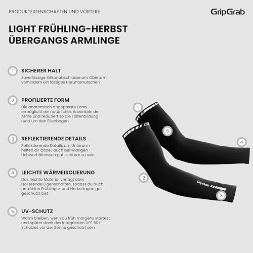 GripGrab Arm Warmers Light Fahrrad Übergangs Armlinge Leichte Dünne Rutschfeste Radsport Armwärmer Frühling Herbst
