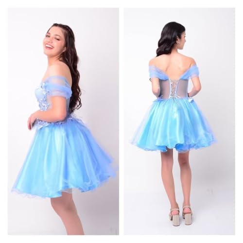 Mouccy 3D Flower Short Homecoming Dresses for Teens Pearly Lace Appliques DAMA Dress for Quinceanera Tulle A-line Prom Gown2