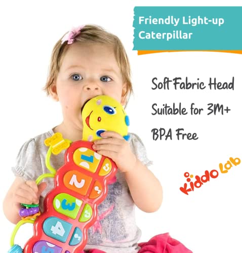 Image of KiddoLab Lira Baby Musical Toy with Lights & Music - Interactive Caterpillar Spinner & Stacking Rings for Infants 3+ Months - Soft Stuffed Animal Head for Sensory Play
