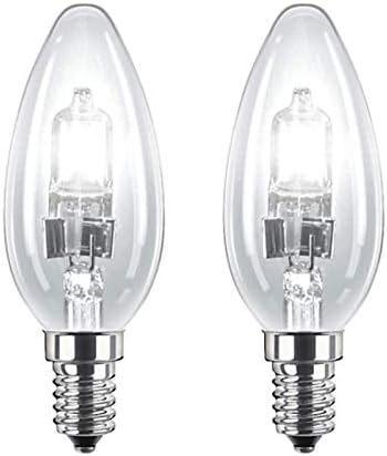 2 Pack 28W SES E14 Clear Candle Light Bulbs, Small Screw, Classic Incandescent Dimmable Lamps, 28W = 37W, 370 Lumen, Mains 240V, Energy Saving Halogen Bulbs