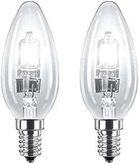 2 Pack 28W SES E14 Clear Candle Light Bulbs, Small Screw, Classic Incandescent Dimmable Lamps, 28W = 37W, 370 Lumen, Mains 240V, Energy Saving Halogen Bulbs