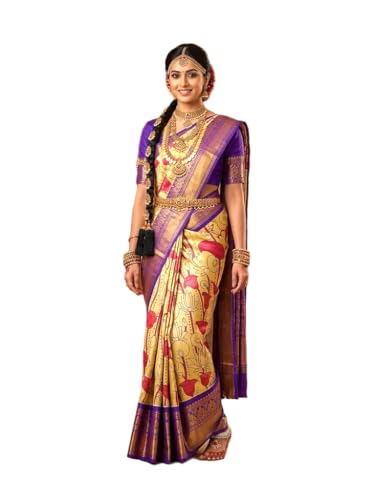 Image of VFCollections Women's Kalamkari Kanchipuram Silk Pattu Sarees With Blouse