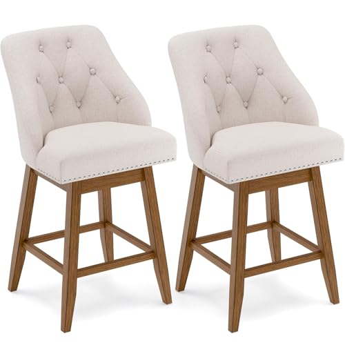 Butacos Giratorios Modernos con Espalda Acolchada, Juego de 2, Altura para Isla de Cocina (26", Beige) miniatura 7