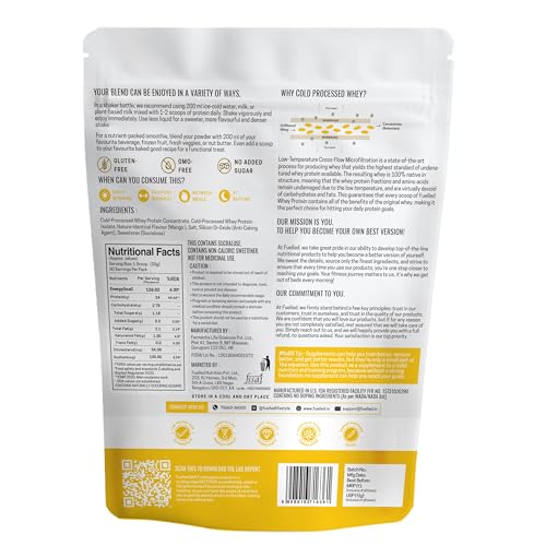Image of FUELLED Whey Protein Powder Concentrate & Isolate with 24 g Protein, 5 g BCAA (4 kg, 120 Servings) Lab Tested with Premium Metallic Shaker (Mango Ice Cream)