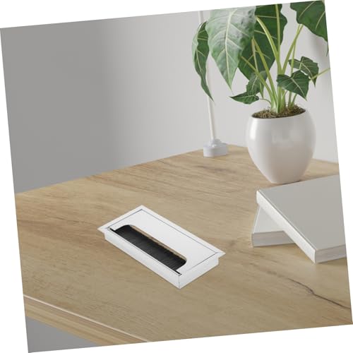 Tapa de agujero para cables de aleación de aluminio, diseño cuadrado elegante para gestión eficiente de cables, con cepillo antipolvo para oficina y hogar miniatura 4
