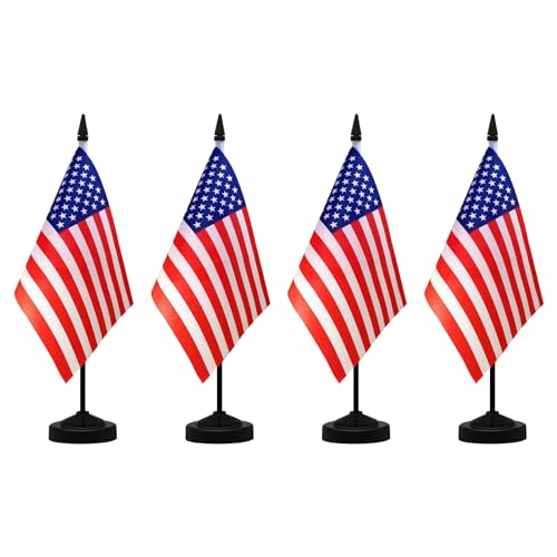 NQ - NQ American Desk Flag Set, 8.3 X 5.5 Inch Small American Flags on Stick, Mini American Flag with Stand Base, US Flag Decor for Table, Office, Home, Festival Decoration (2 Pack)