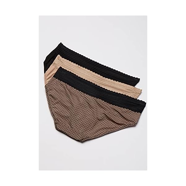 Warners-Womens-Blissful-Benefits-No-Muffin-Top-3-Pack-Hipster-Panties Warner's Women's Blissful Benefits No Muffin 3 Pack Hipster Panties, Black/Toasted Almond/lace dot Print, L