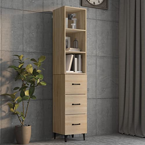 FOZICV Armario auxiliar para dormitorio, salón u oficina, armario de almacenamiento de madera, diseño moderno y elegante, decoración de interiores, roble Sonoma, 34,5 x 34 x 180 cm