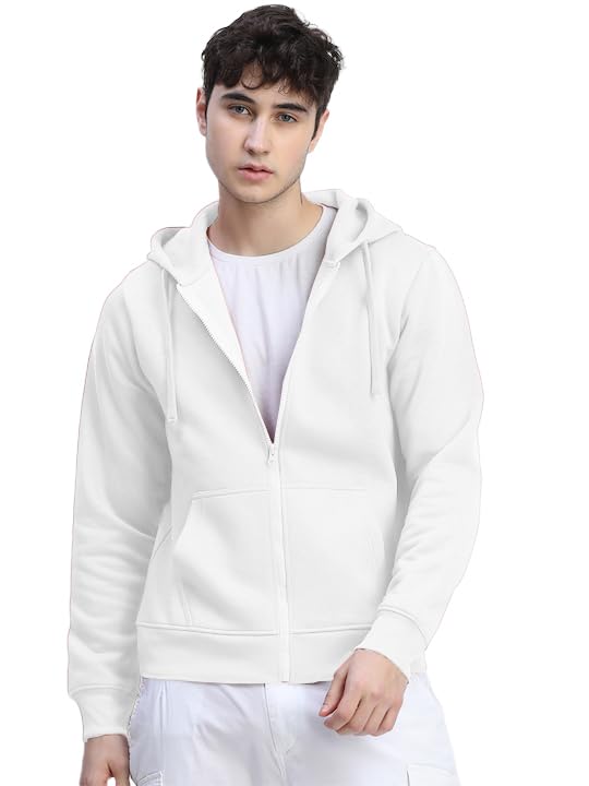 Image of LAZYCHUNKS Men's Cotton Blend Zipper Hooded Sweatshirt | Full Sleeve Hooded Neck Jacket | Regular Fit with Kangaroo Pocket | Stylish Winter Wear for Men