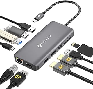 NOVOO 11 in 1 Stacja dokująca, Hub USB C 4K @ 60Hz, potrójny wyświetlacz USB C hub 2 Adapter HDMI 4K Multiport Hub do laptopa USB C do Ethernet Display Port 100W PD SD/TF 4 USB do Dell HP Surface