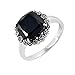 Esse Marcasite Plata de ley Cojín cuadrado Cut Negro Spinel y Marcasita Tamaño de Anillo – P