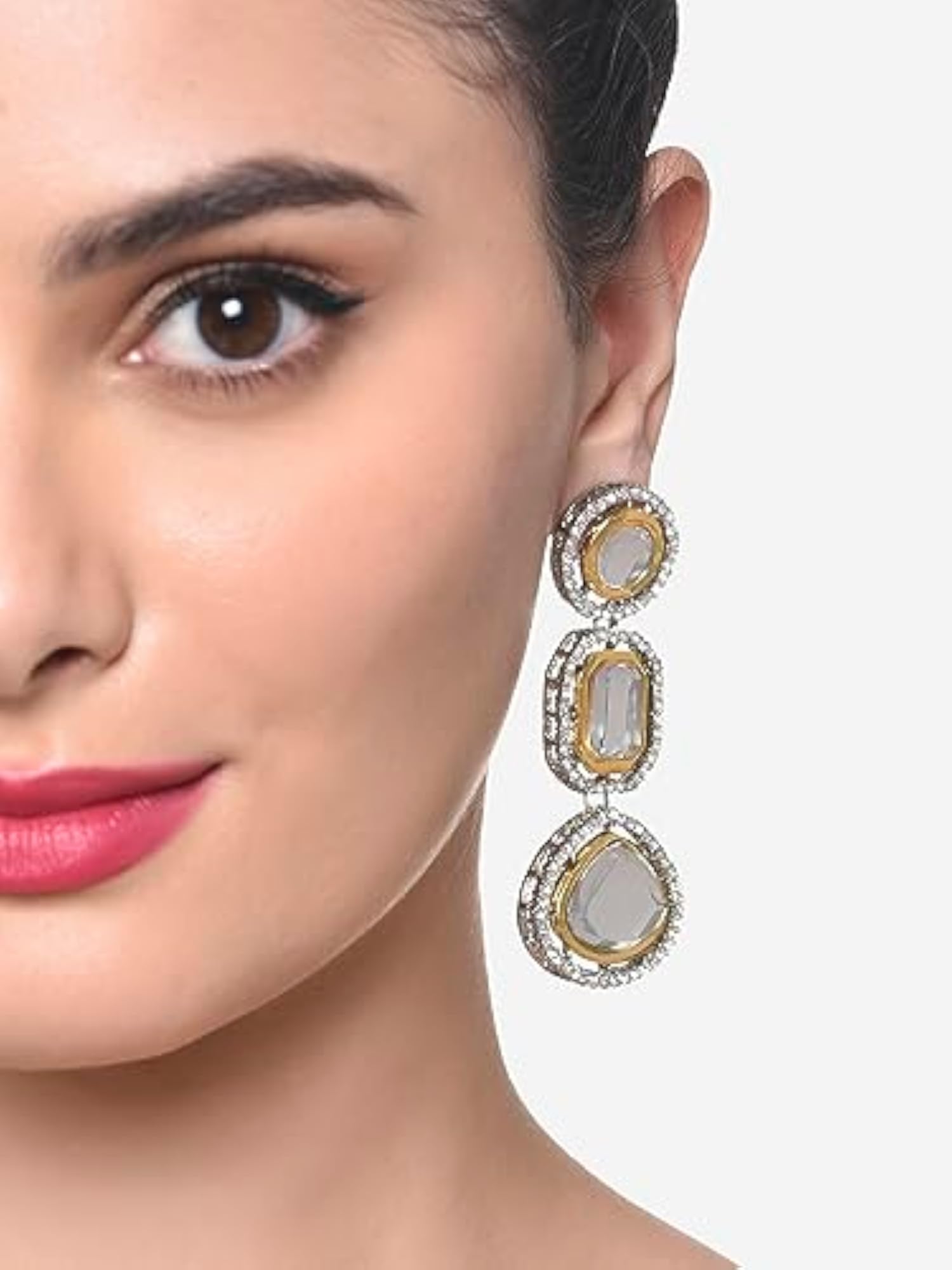 Two Tone Stones & Austrian Diamonds Dangle Earring - ZPFK16497