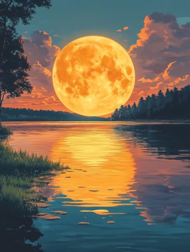 Diamond Painting Lune et Rivière 5D avec Kit Complet DIY Full Drill Broderie 80x110cm
